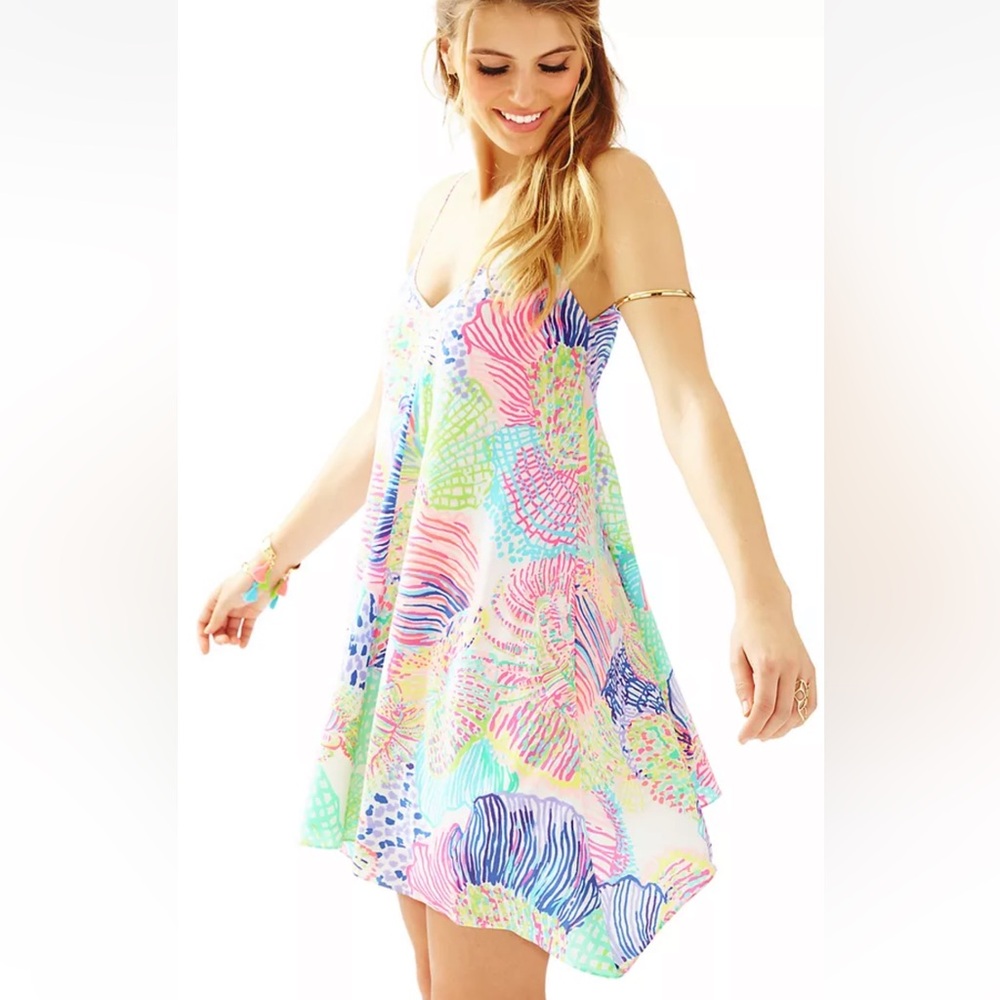 Lilly Pulitzer Clara Multi Roar of The Seas Asymmetric Hem Slip Dress - Picture 15 of 15